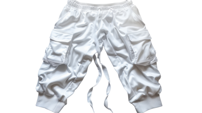 White jogging pants cargo style on transparent background