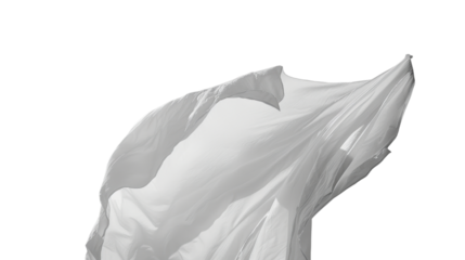 White flag waving, silk on transparent background