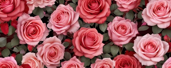 Naklejka premium Seamless romantic roses pattern in shades of pink and red, floral, flowers, relationship