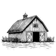 Vintage barn sketch showcasing a classic design with a rustic structure and surrounding grass, perfect for countryside themes. Generative AI
