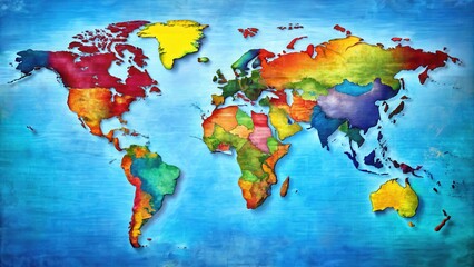 Naklejka premium Detailed illustration of a colorful world map with countries, oceans