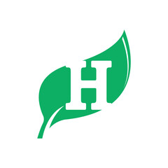 H Initial letter with green leaf vector flat design is design for natural and eco friendly logo