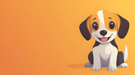 Cute Cartoon Puppy with Happy Expression on Bright Yellow Background
