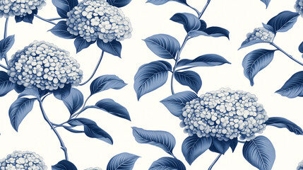 Seamless Elegant Blue Floral Pattern with Hydrangea Flowers and Green Leaves on a Light Background for Home D?cor and Textile Design.
