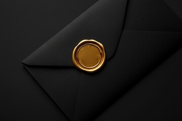Elegant Black Envelope with Gold Seal Detail