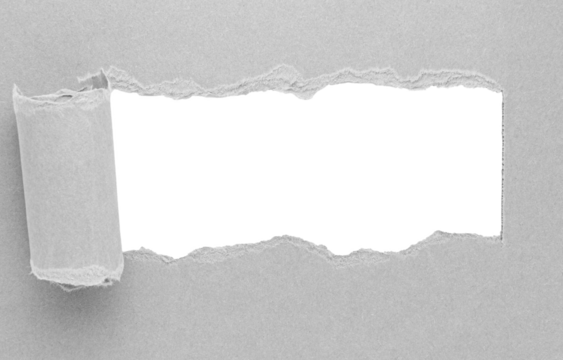 Grey gray torn curled paper or cardboard message backdrop with rough edges and blank copy space for text in the middle, png template on transparent background design element