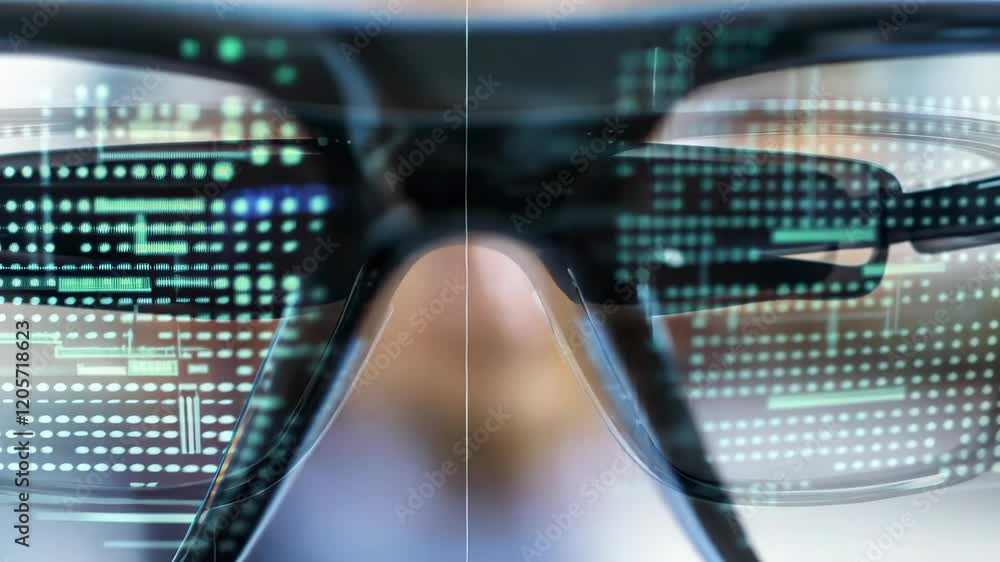 Poster futuristic glasses displaying digital data and information