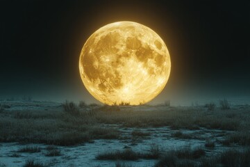 Naklejka premium Golden Moon Illuminating Winter Field
