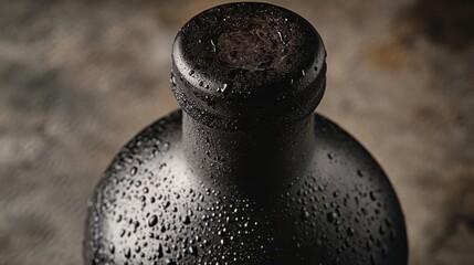 Close-up of a black bottle with water droplets