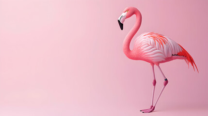 Fototapeta premium Elegant Pink Flamingo Standing Gracefully Against Soft Pink Background