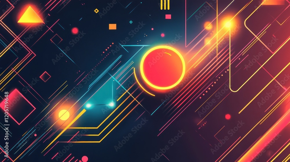 Poster vibrant abstract background featuring glowing neon lines and geometric shapes creating a modern digi