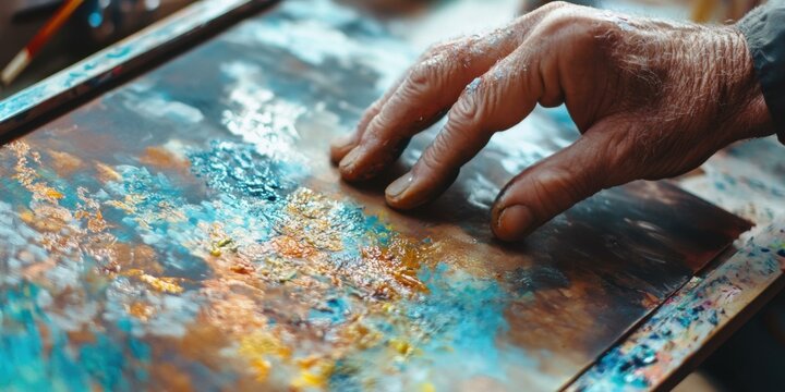 visually, impaired, artist, using, adaptive, tools, braille, canvas, tactile, painting, guide