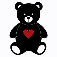Obraz premium Teddy Bear Holding a Heart black silhouette vector illustration white background