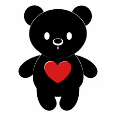 Teddy Bear Holding a Heart black silhouette vector illustration white background