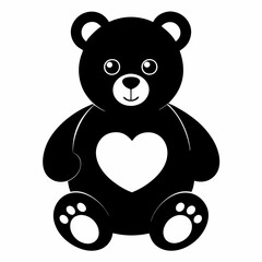 Teddy Bear Holding a Heart black silhouette vector illustration white background