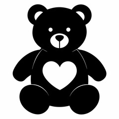 Teddy Bear Holding a Heart black silhouette vector illustration white background