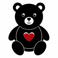 Teddy Bear Holding a Heart black silhouette vector illustration white background