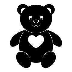 Teddy Bear Holding a Heart black silhouette vector illustration white background