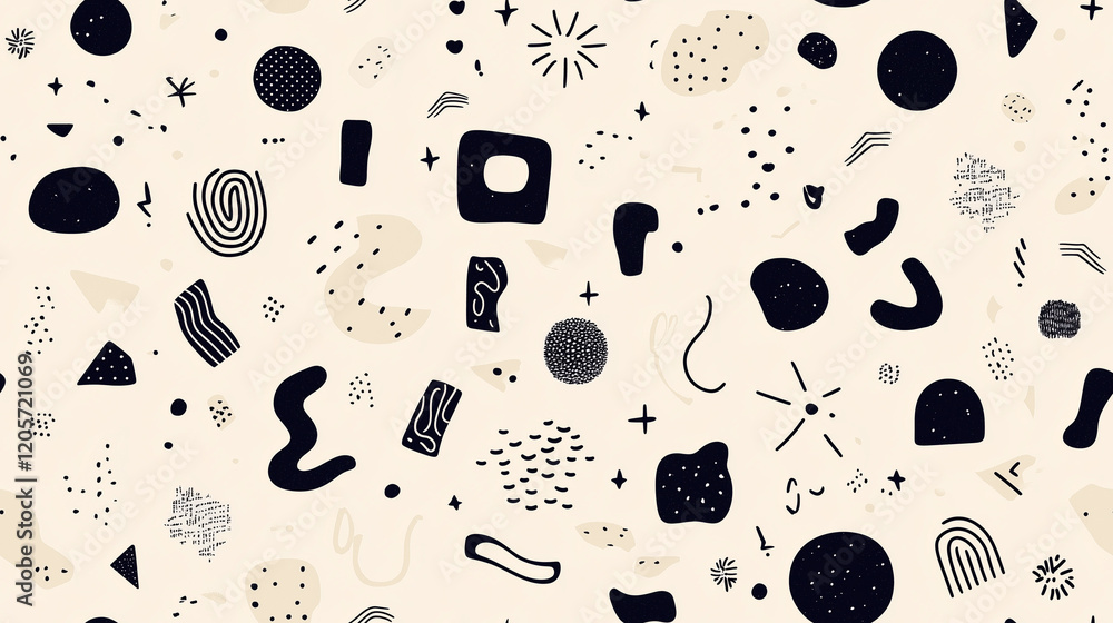 Aufkleber seamless abstract geometric shapes and lines pattern in monochrome on beige background - perfect for