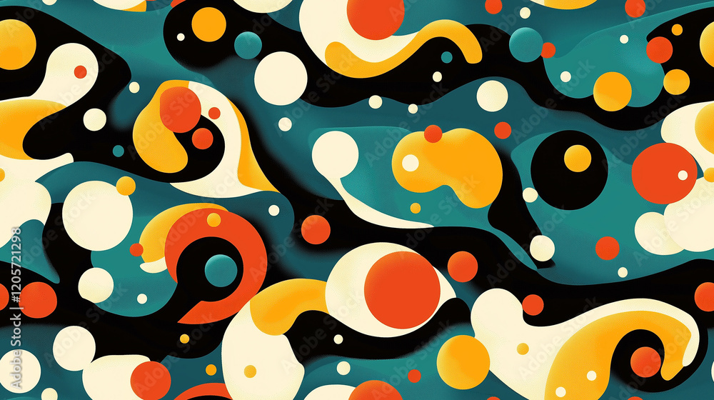 Poster seamless vibrant abstract pattern with colorful swirls and dots for modern art backgrounds and desig