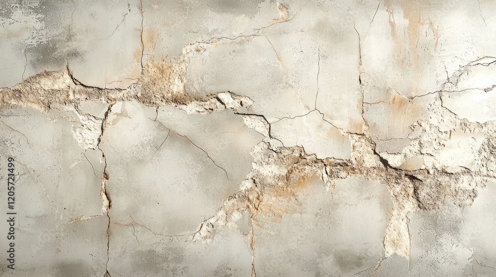 Poster a smooth cement wall displays subtle cracks that weave through its surface, showcasing a blend of ra