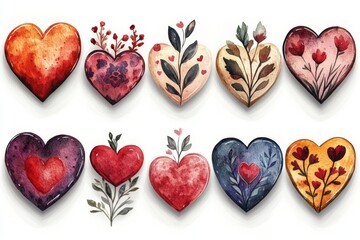 Fototapeta premium Romantic Watercolor Hearts Collection