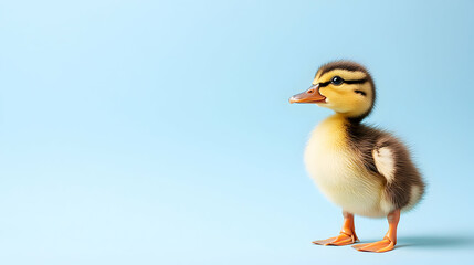 Adorable Duckling on Light Blue Background with Soft Focus Effect