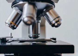 Close up of microscope in laboratory. Scientific research and development concept.