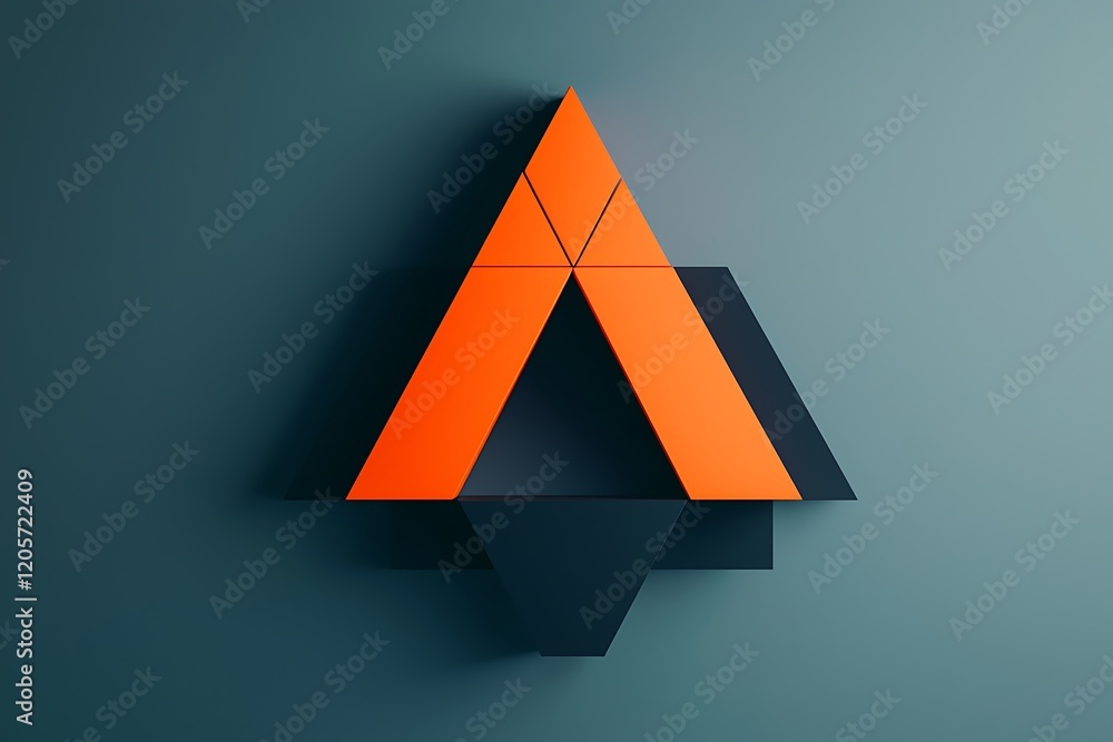 Poster a modern geometric design features an orange triangular shape against a muted green background, crea