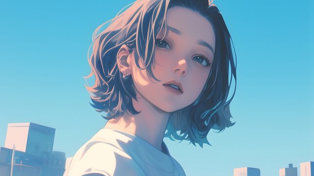 Trendy anime-style urban girl avatar illustration, reflecting youthful style