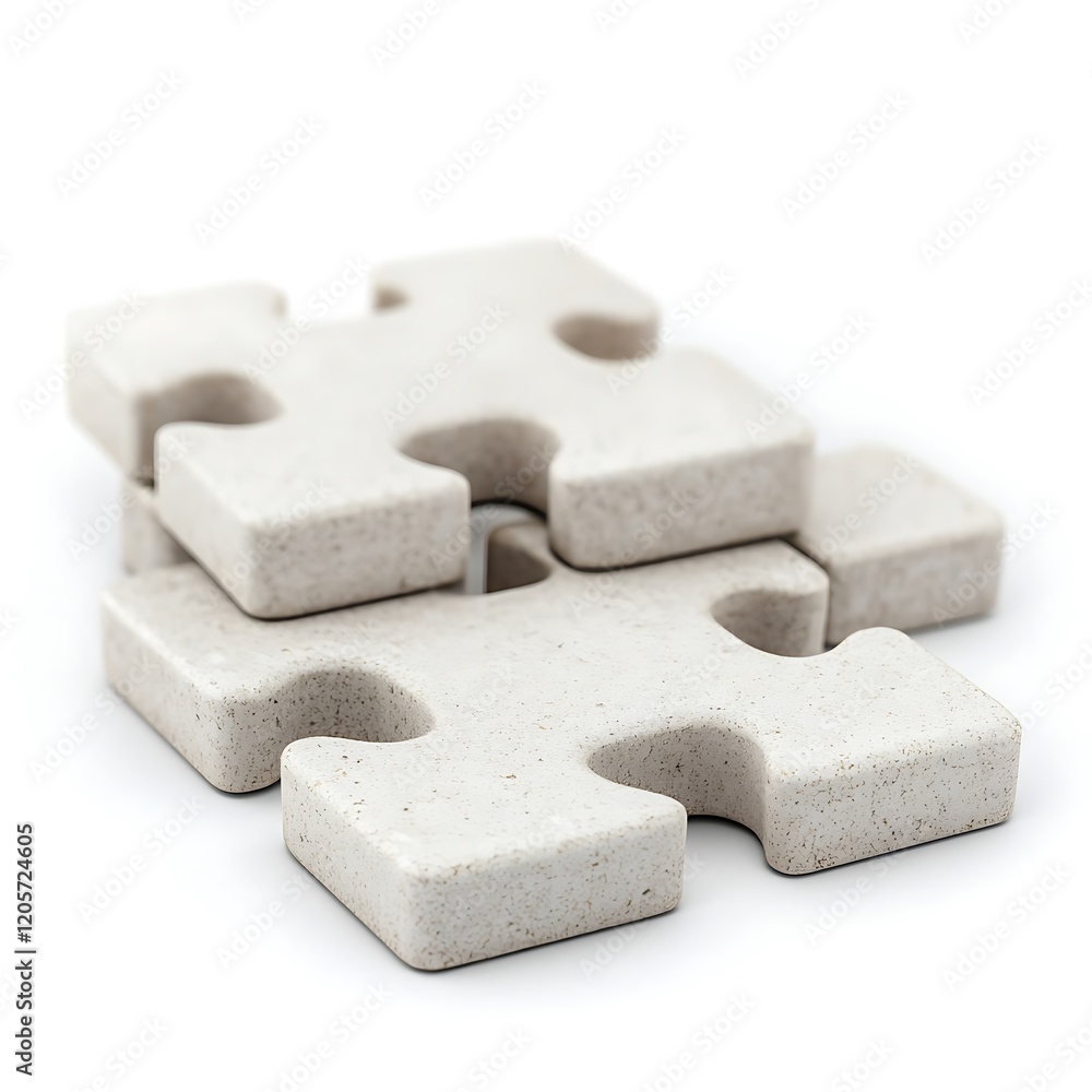Poster a stack of white puzzle pieces, symbolizing problem-solving and creativity, displayed against a clea