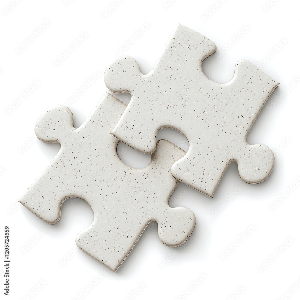 Poster two interlocking white puzzle pieces on a clean background, symbolizing connection and problem-solvi