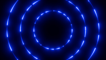 Bright blue circular patterns glowing in a dark background create a mesmerizing visual effect