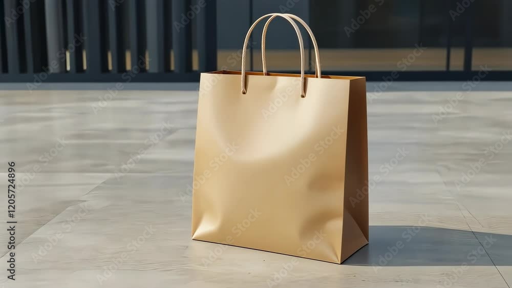 Poster stylish empty shopping bag on minimalist floor in modern setting
