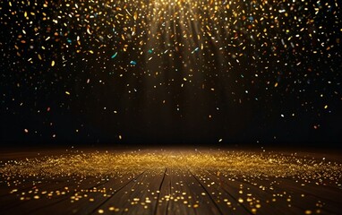 Elegant golden stage vertical glowing with lighting effect sparkle on black background. Template premium award design.