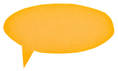 Blank orange cut out cardboard paper speech bubble with copy space for text on transparent png...