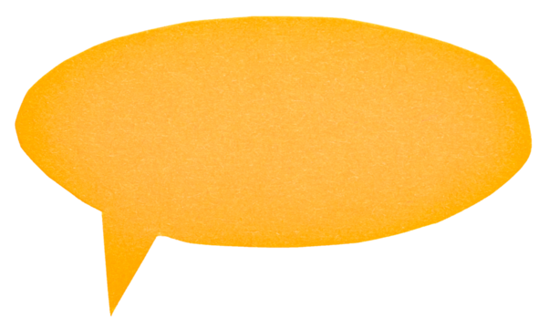 Blank orange cut out cardboard paper speech bubble with copy space for text on transparent png background design element