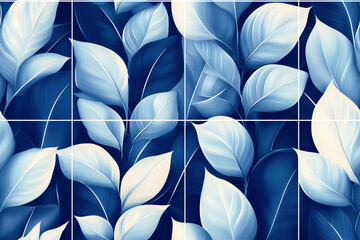 Seamless Elegant Blue and White Abstract Leaf Patterns for Modern Home Decor and Artistic Projects.
