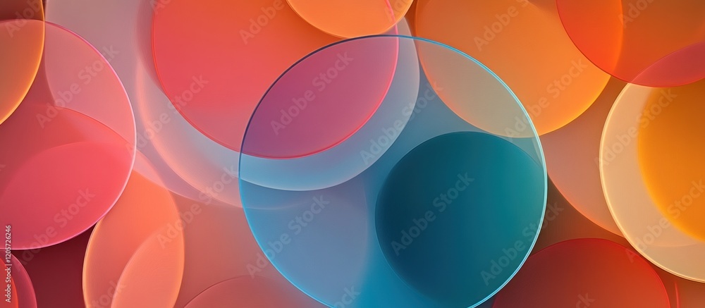 Poster vivid overlapping circles with varying opacities creating an abstract digital art piece