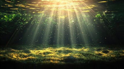 Algae glowing underwater, producing oxygen, 3D illustration