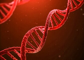 Close up view of double helix DNA structure in vibrant red hues