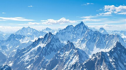 Fototapeta premium A majestic mountain range with snow-capped peaks against a clear blue sky, majesty., grandeur, beauty