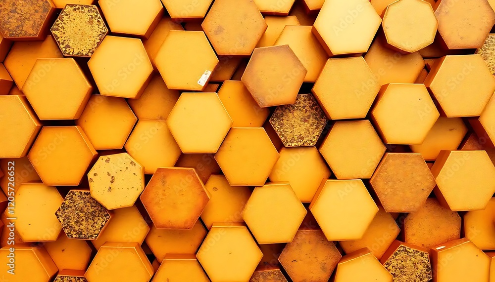 Aufkleber golden hexagonal blocks abstract background