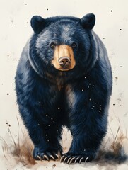 Obraz premium A black bear stands in a field with its head held high