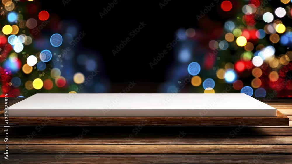 Poster elegant display stand with festive bokeh lights in the background