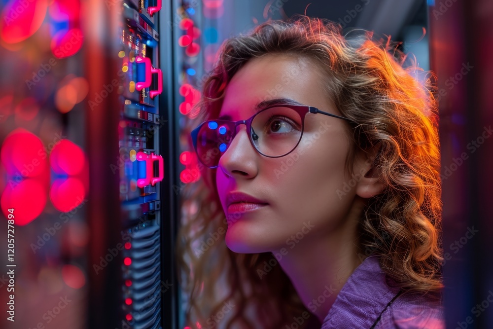 Poster vibrant data center with rows of servers a cinematic perspective on constant processing activity