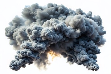 Aerial View of Smoke Plume Isolated on White Background - Environmental Pollution Stock Photo