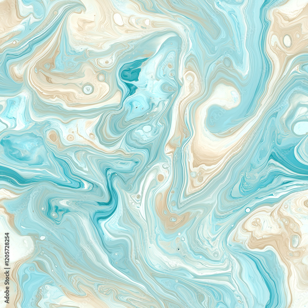 Poster seamless mesmerizing aqua swirl abstract pattern with fluid dynamics, beautiful cream and blue layer