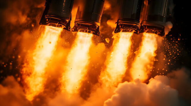 Powerful Rocket Engines Igniting with Flames and Smoke Exhaust Vividly