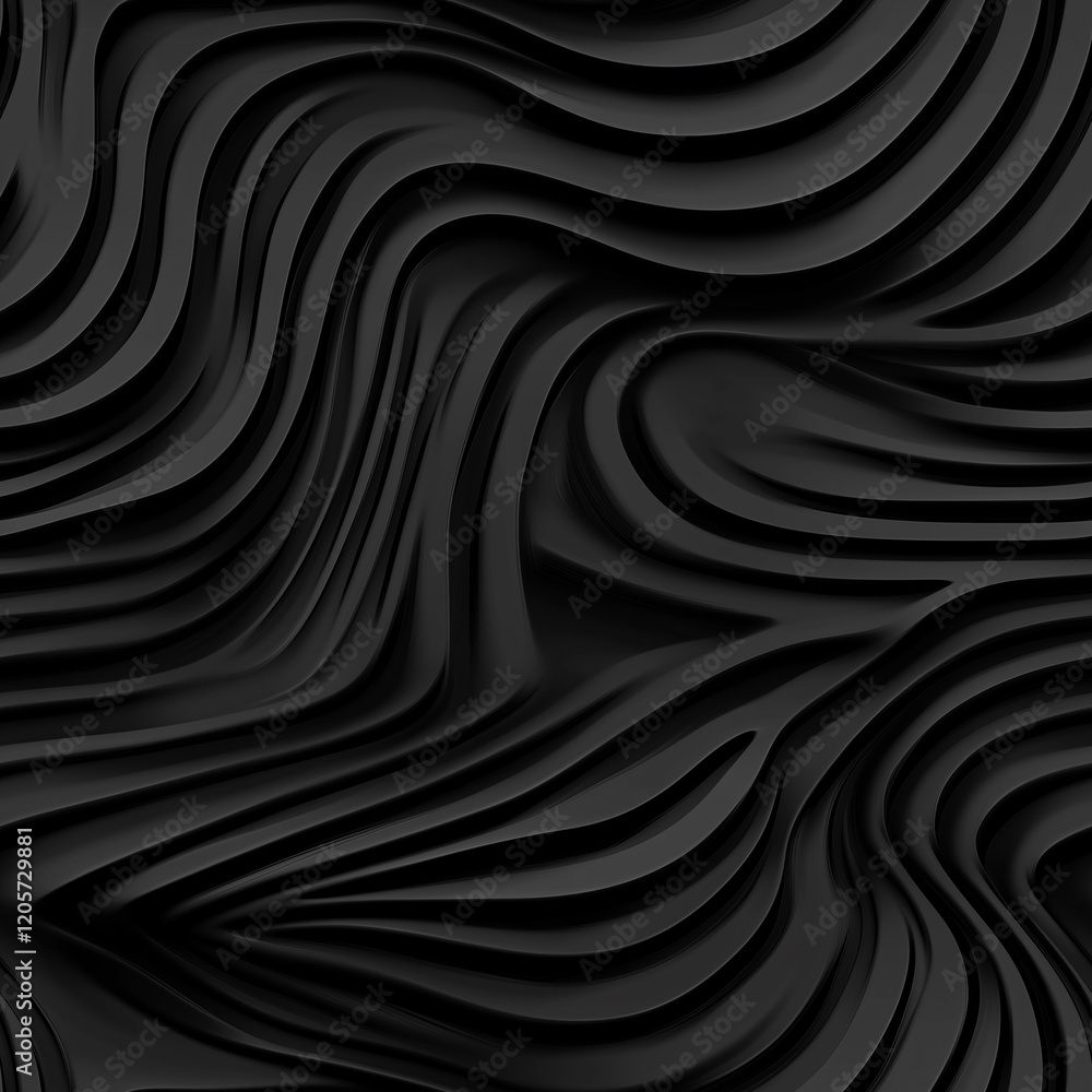 Aufkleber seamless elegant black textured background with fluid waves and curves for modern design projects.